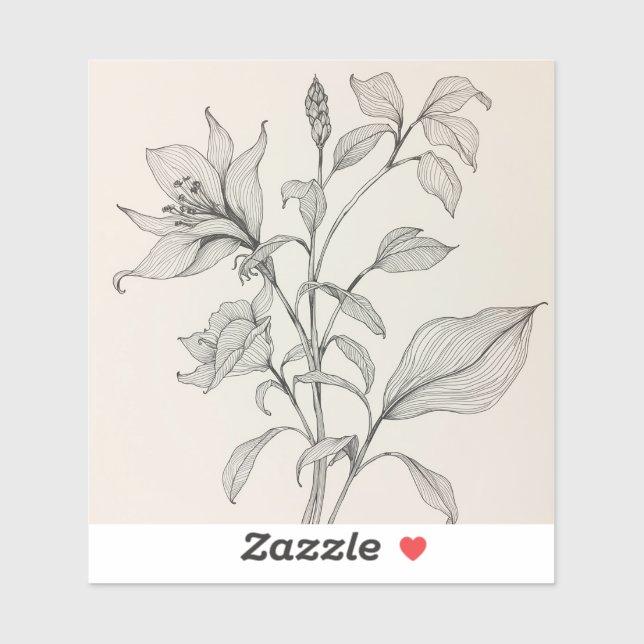 Adesivo Fashioned by Nature: Intricate Black & White Plant (Folha)