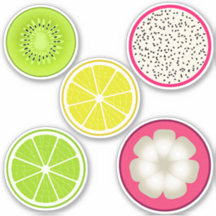 Adesivo Fatias da fruta tropical, citrino, Dragonfruit,