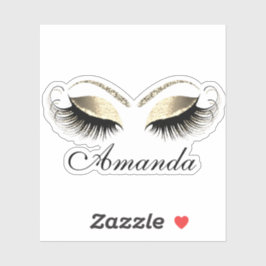 Adesivo Faux Dourado Glitter Makeup Artist Lashes Name