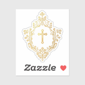 Adesivo Faux Gold Cross in Crest Elegant Vintage Religious