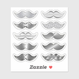 Adesivo Faux Silver Mustaches Conjunto de 10 Stickers