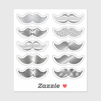 Adesivo Faux Silver Mustaches Conjunto de 10 Stickers