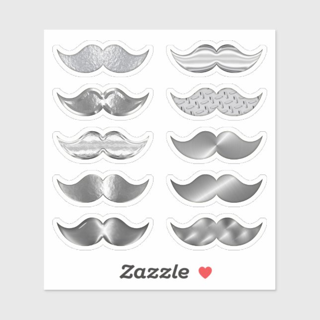 Adesivo Faux Silver Mustaches Conjunto de 10 Stickers (Folha)