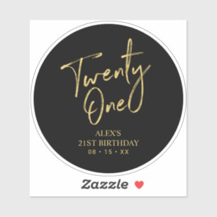 Adesivo Favor do Partido aniversário de 21 anos Dourado e 