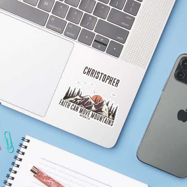 Adesivo Fé Pode Mover Montanhas Acampamento de Presente Cr (Notebook com iPhone)