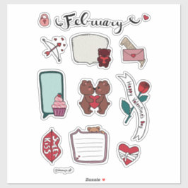 Adesivo February Sticker Sheet – Sweet Bears & Love Vibes