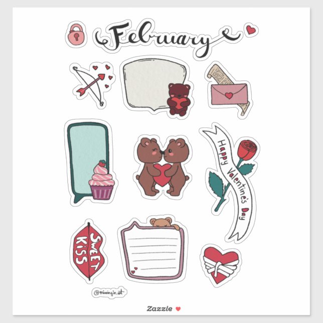 Adesivo February Sticker Sheet – Sweet Bears & Love Vibes (Folha)