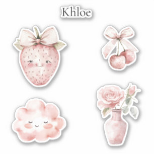 Adesivo Felicidade Morango Rosa Nuvem Cerejas Rosas
