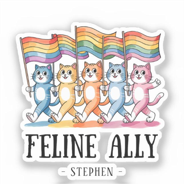 Adesivo Feline Ally - Rainbow Cat LGBTQ Pride (Frente)