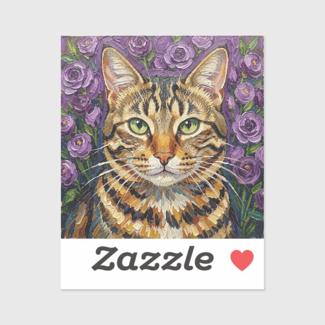 Adesivo Feline and Floral | Cute Artistic Gray Tabby Cat (Folha)