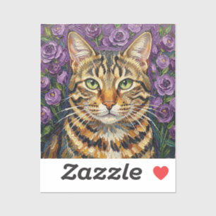 Adesivo Felino e Floral Gato Tabby Cinza Artístico Fofo