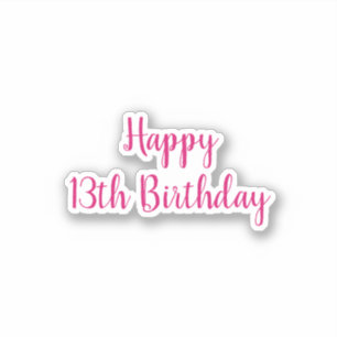 Adesivo Feliz 13 Aniversário Simples, Mínimo, Pink Persona