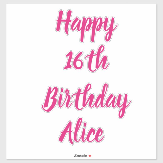 Adesivo Feliz 16.º Aniversário, Pink, Nome Personalizado G (Folha)