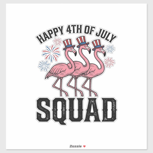 Adesivo Feliz 4 de Julho Flamingo Squad Vector Design_1 (Folha)