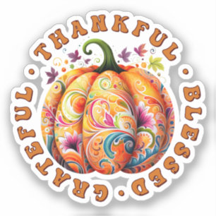 Adesivo Feliz, Abençoado, Grata Pumpkin Floral