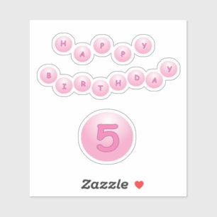 Adesivo Feliz Aniversário, 5 Balls Rosa