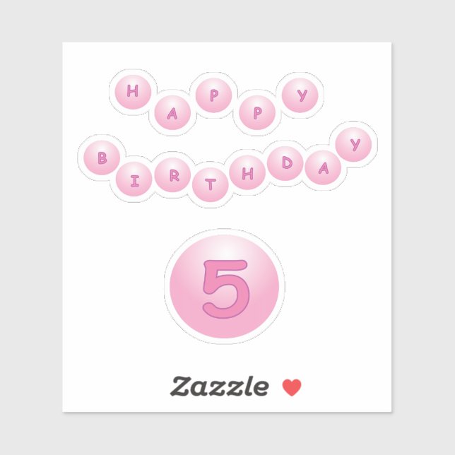 Adesivo Feliz Aniversário, 5 Balls Rosa (Folha)