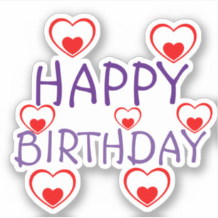 Adesivo Feliz Aniversário Corações Vermelhos