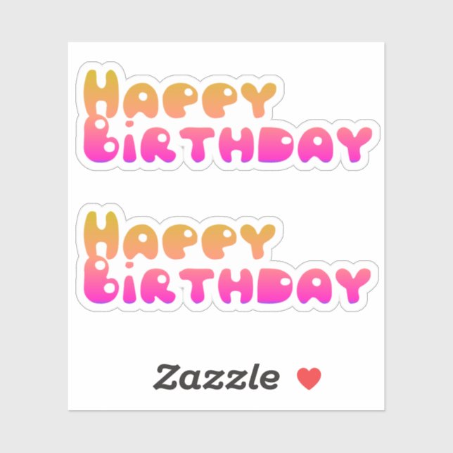 Adesivo Feliz Aniversário Design de Bolha Rosa Amarelo  (Folha)