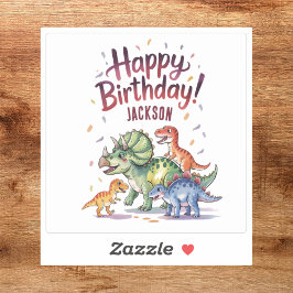 Adesivo Feliz Aniversário do Dinossauro Personalizado