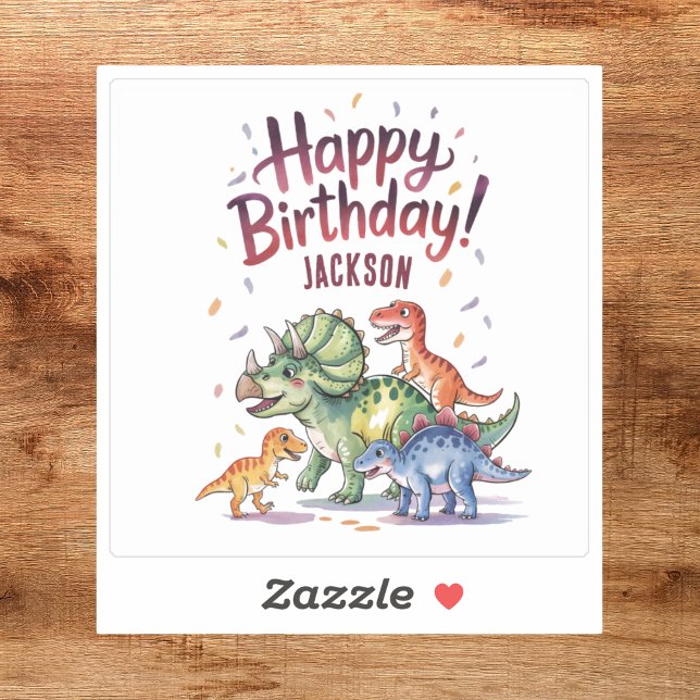 Adesivo Feliz Aniversário do Dinossauro Personalizado (Criador carregado)