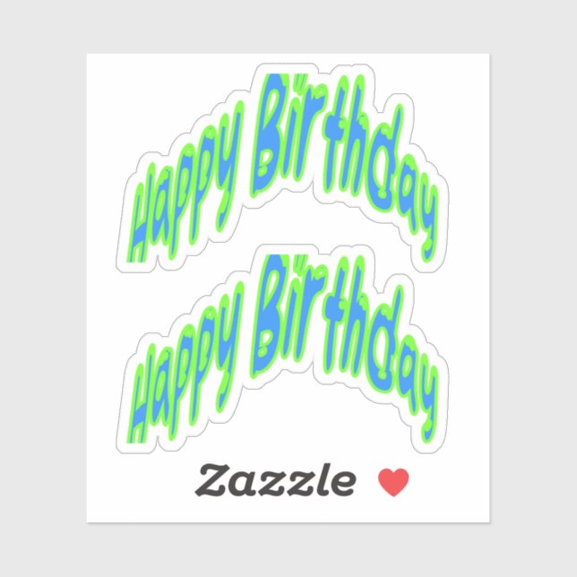 Adesivo Feliz Aniversário Funky Texto Azul/Verde (Folha)