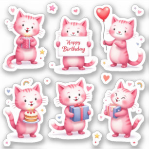 Adesivo Feliz Aniversário - Gatos Rosa - Gatos De Balões D