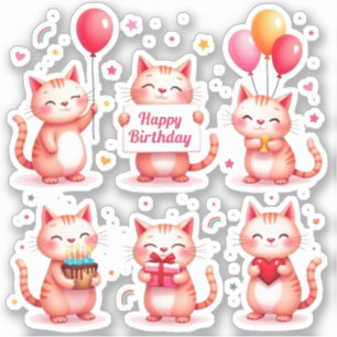 Adesivo Feliz Aniversário - Gatos Rosa - Gatos De Balões D