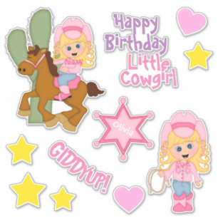 Adesivo Feliz Aniversário Pequena Cowgirl