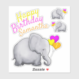 Adesivo Feliz Aniversário Personalizado - Elefantes Bonito