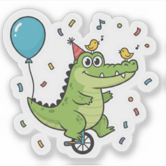 Adesivo Feliz Aniversário Tema Cartoon Circo de Crocodilo