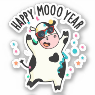 Adesivo Feliz Ano da Moo Engraçado Vaca