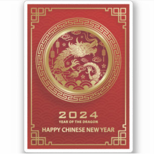 Adesivo Feliz Ano Novo Chinês 2024 Lunar Ano Novo 2024