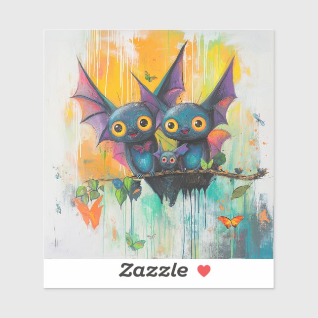 Adesivo Feliz Bat Sticker - Bonito, Bats Quirky (Folha)