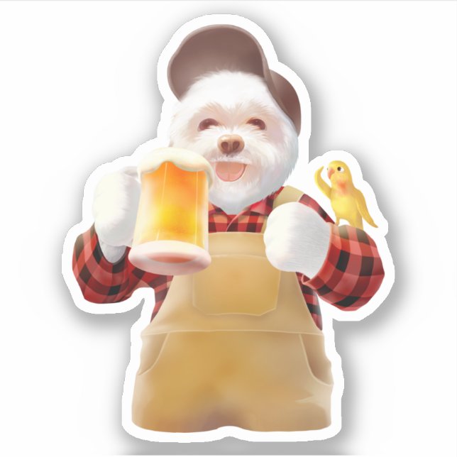 Adesivo Feliz Cão Bebendo Cerveja (Frente)