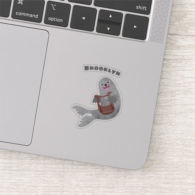 Adesivo Feliz desenho animado do selo harp (Detalhe)