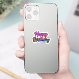 Adesivo Feliz Design de Tipografia de Aniversário em Rosa,