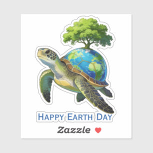 Adesivo Feliz Dia da Terra Planeta Tartaruga e Árvore