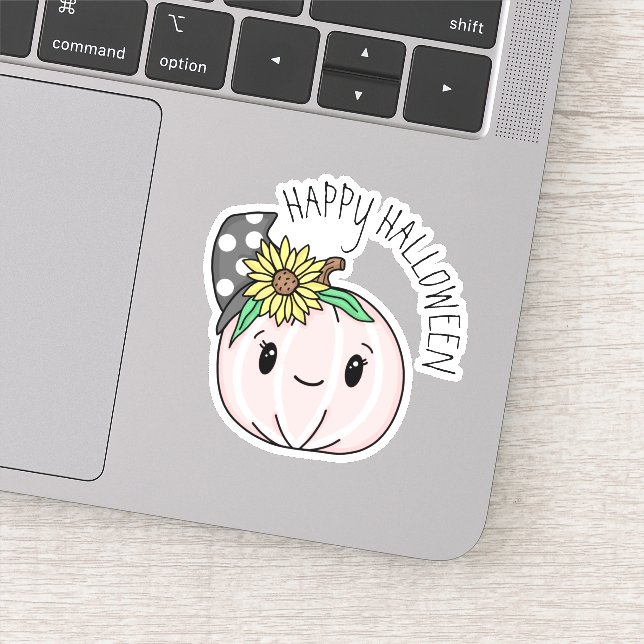 Adesivo Feliz Dia das Bruxas | Abóbora rosa e Bolinhas (Detalhe)