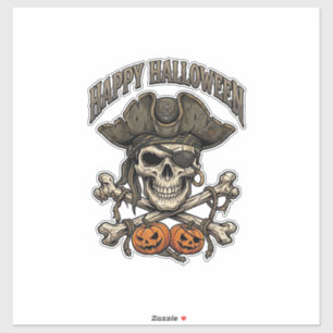 Adesivo Feliz Dia das Bruxas Caveira de Pirata Ossos Cruza