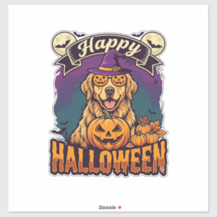 Adesivo Feliz Dia das Bruxas Golden Retriever Chapéu de Br