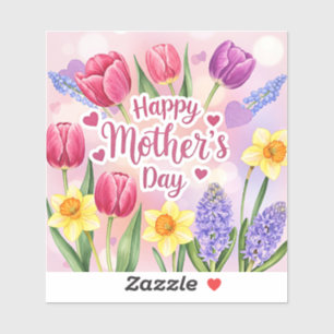 Adesivo Feliz Dia das Mães, flores da primavera,