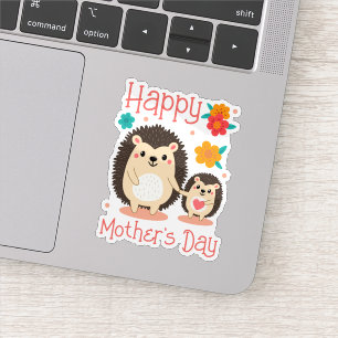Adesivo Feliz Dia das Mães Mamãe e Bebêouriço-cacheiro