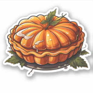 Adesivo Feliz Dia de Ação de Graças Cartoon Pumpkin Pie
