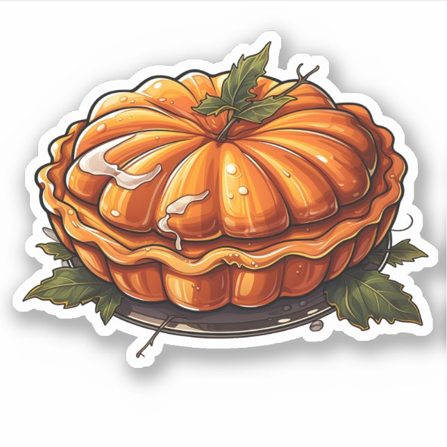 Adesivo Feliz Dia de Ação de Graças Cartoon Pumpkin Pie (Frente)