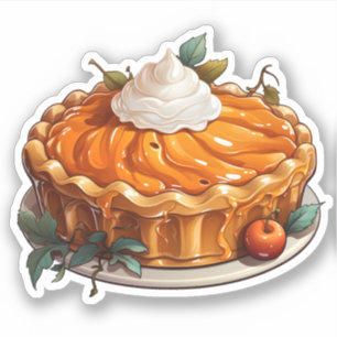 Adesivo Feliz Dia de Ação de Graças Cartoon Pumpkin Pie