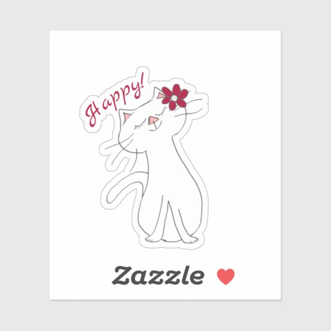 Adesivo Feliz Gato Branco do Gatinho Kute (Folha)