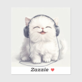 Adesivo Feliz Gato Persa com Fones de ouvido