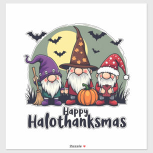 Adesivo Feliz Hallothanksmas Xmas Halloween Gnomos