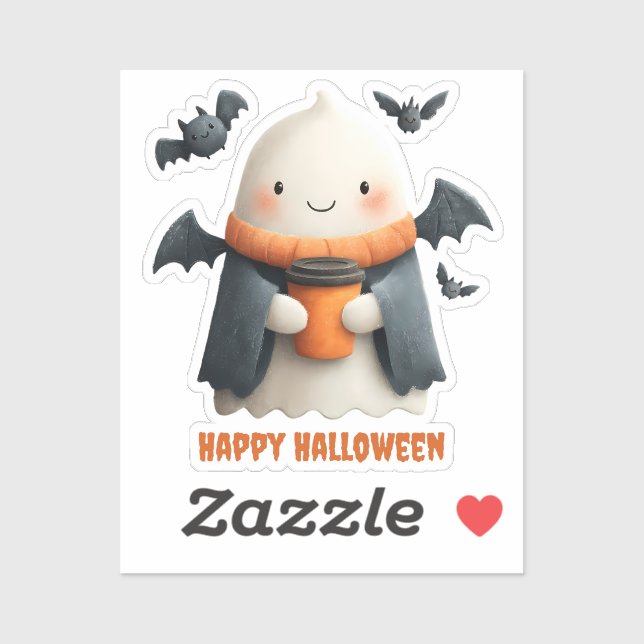 Adesivo Feliz Halloween - Cute Ghost Design (Folha)